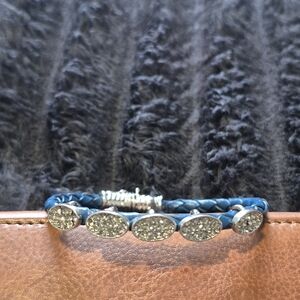 Blue Braided Bracelet with Silver Sparkly Accents. Magnetic Closure.